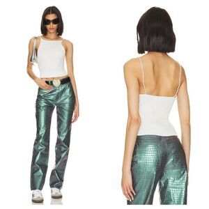 NEW Musier Drew Tank Top with Pearl Straps Ribbed Knit White Women's 38 US 6